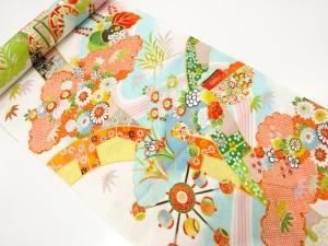 アンティーク　流水に槌車・草花模様　子供用着尺反物